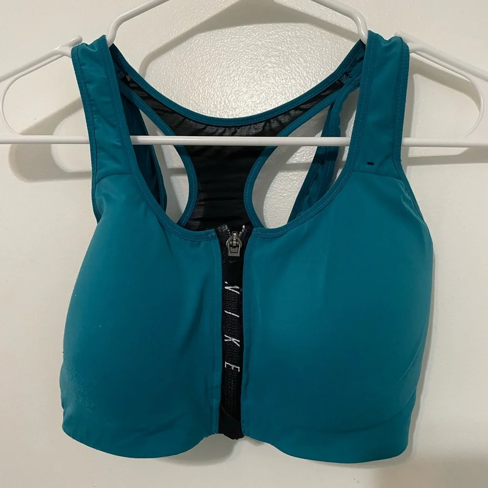 Nike dri fit zip front mesh Racerback teal padded sports bra size small